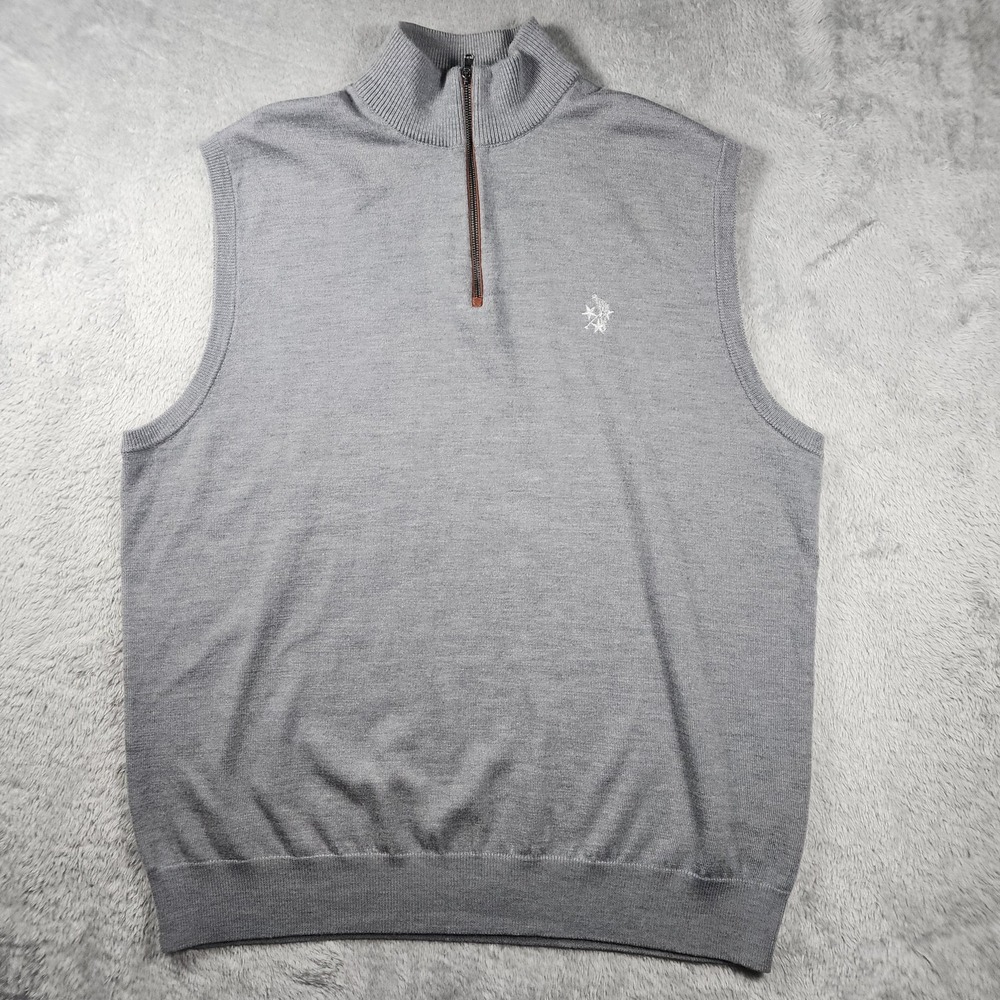 Ralph Lauren Sweater Vest Mens XL Polo Gray Merino Wool Quarter Zip Golf Preppy‎